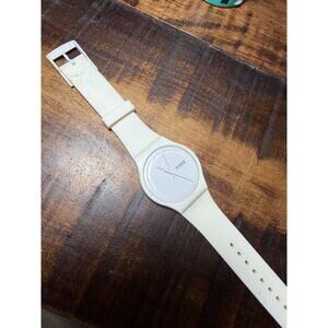 Vintage Swatch White Day Date Quartz Wristwatch Swiss Made V 1.8